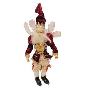 Vintage 21"  Mark Roberts Fairy Elf with Crown Bell Hat Velvet Gold Suit Read